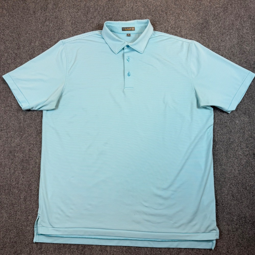 Peter Millar Summer Comfort Polo Shirt XL Blue White Micro Stripe Performance